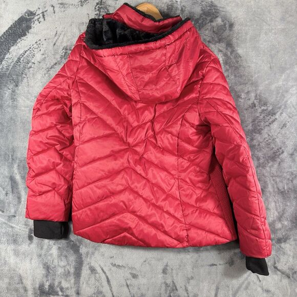 NAUTICA Sz 2XL Womens Coat Red Stretch Side Jacket Quilted Puffer Faux Fur  XXL - Picture 9 of 12